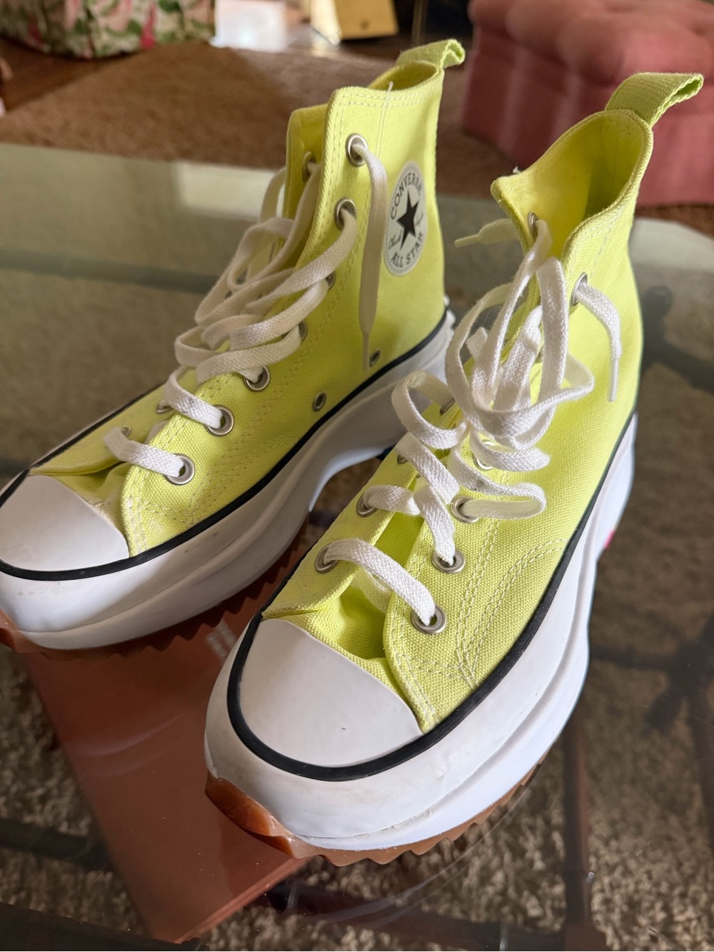 Converse Neon Yellow High-Top Platform Sneakers platform size 7.5